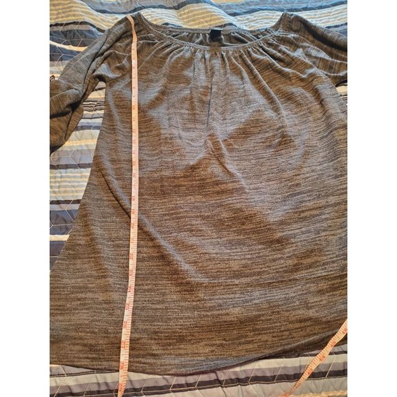 Win Win Boho Black/Gray Tunic Sweater with Crochet Lace Bell Sleeves Size L - Picture 10 of 12